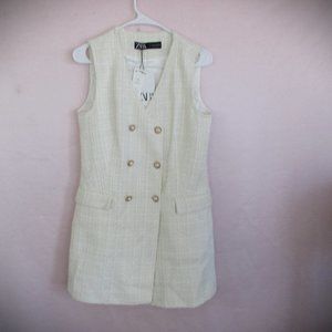 NEVER WORN HAS TAGS! ZARA Beige/Cream Double Breasted Sleeveless Pinafore Dress